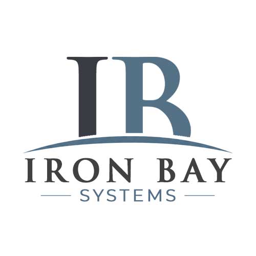 An arch under the letters I and B with the words Iron Bay Systems spelled out underneath